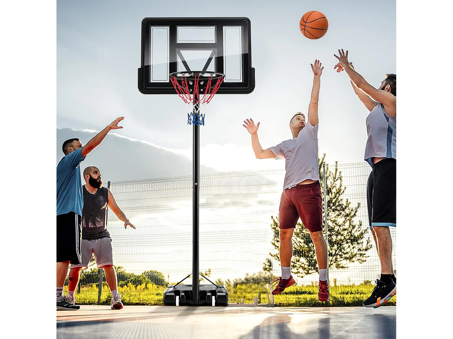 Panier de Basket-Ball sur Pied avec Hauteur Réglable 130-305cm/Ensemble de Basketball Portable avec 2 Filet-Panneau Arrière/Jeu de Sport Exterieur Interieur pour Enfants/Adultes, Noir