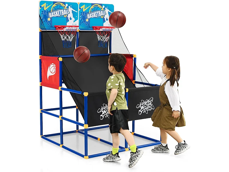 Panier de Basketball/Jeu d’Arcade de Basket-ball avec Double Shootout et Panier de Basket 4 Ballons et 1 Pompe de Gonflage Rampe de Retour