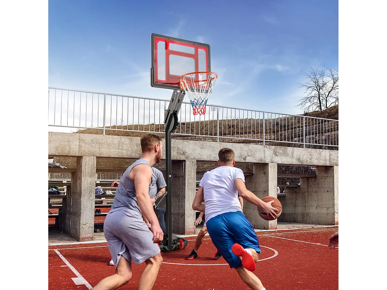 Panier de Basketball sur Pieds Hauteur Réglable de 1,55 à 3,1 m, Support de Basketball Portable avec Panneau Arrière en Pet, Base Stable, Intérieur Extérieur