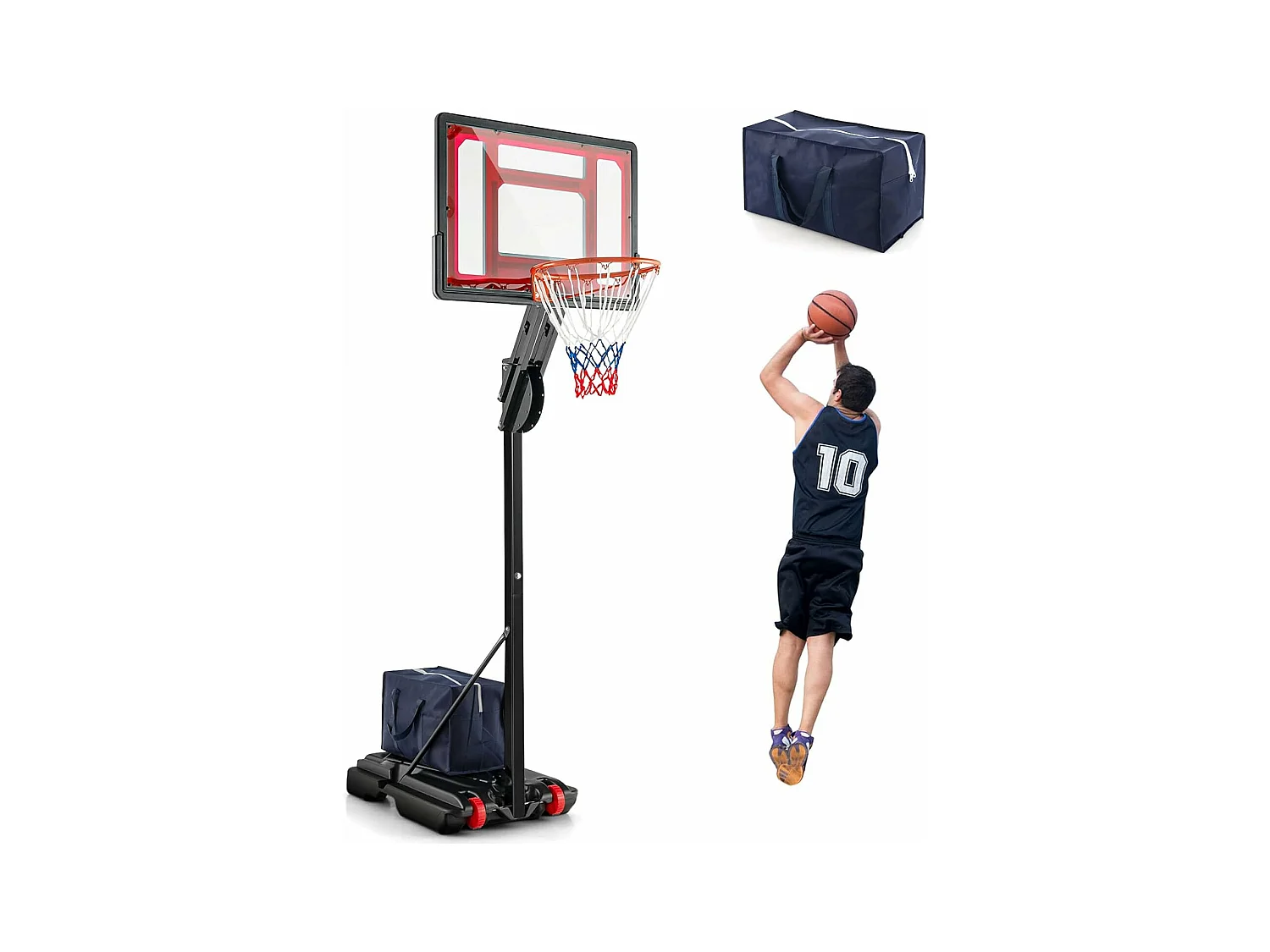 Panier de Basketball sur Pieds Hauteur Réglable de 1,55 à 3,1 m, Support de Basketball Portable avec Panneau Arrière en Pet, Base Stable, Intérieur Extérieur