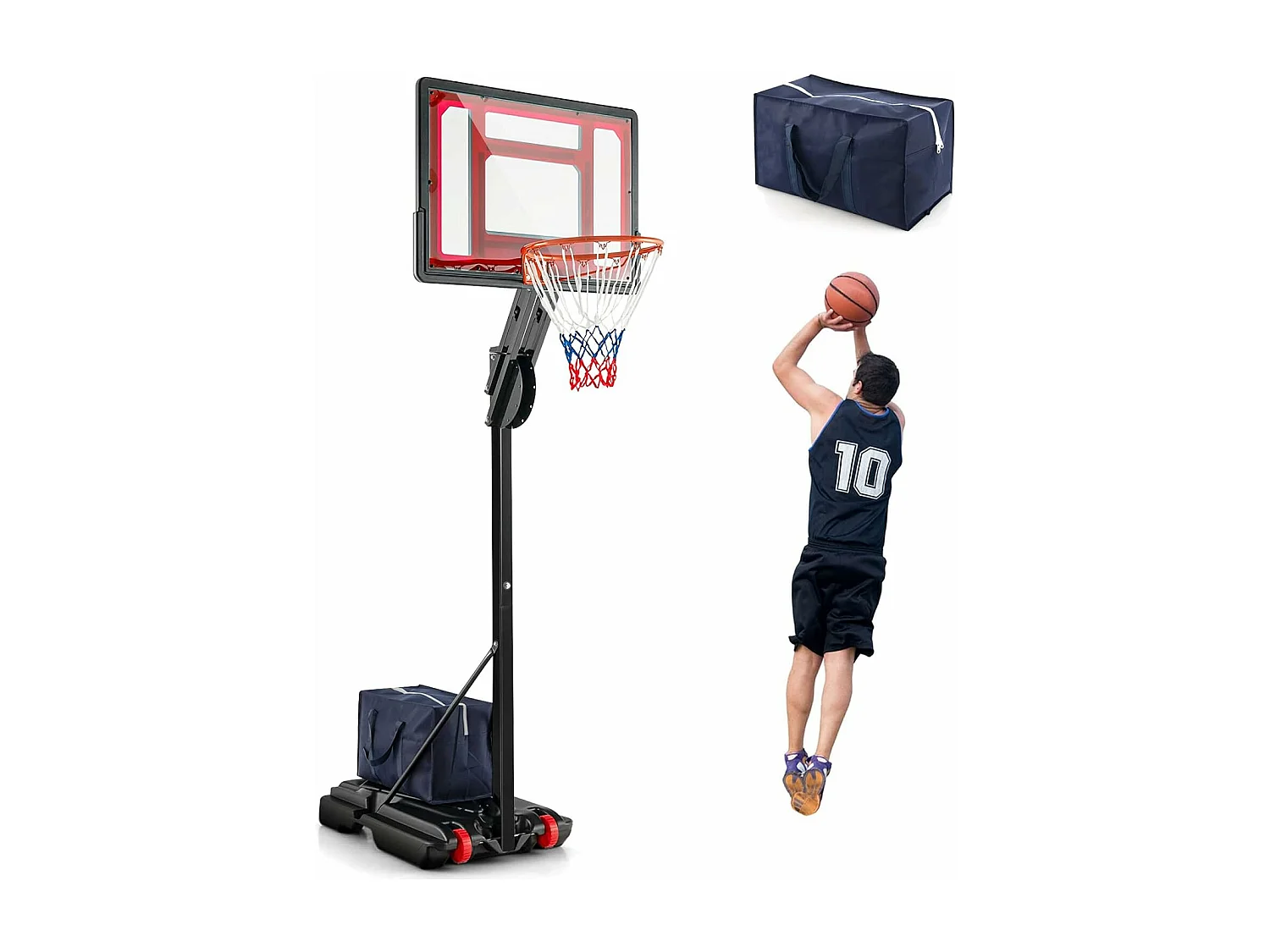 Panier de Basketball sur Pieds Hauteur Réglable de 1,55 à 3,1 m, Support de Basketball Portable avec Panneau Arrière en Pet, Base Stable, Intérieur Extérieur