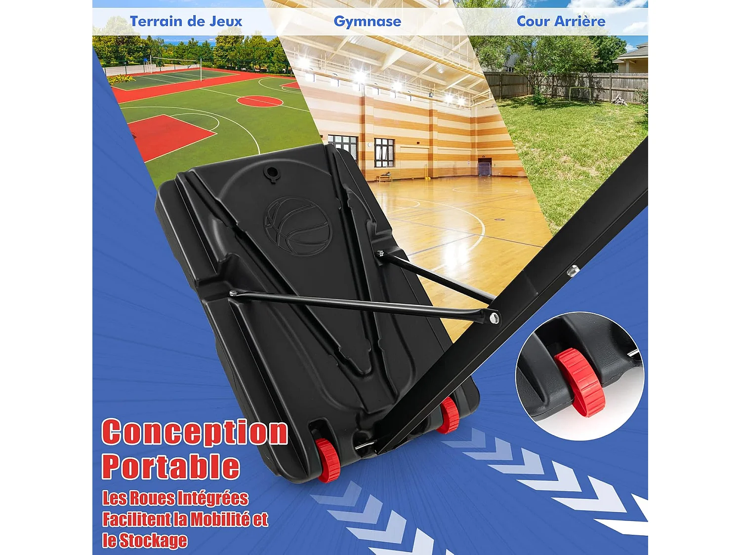 Panier de Basketball sur Pieds Hauteur Réglable de 1,55 à 3,1 m, Support de Basketball Portable avec Panneau Arrière en Pet, Base Stable, Intérieur Extérieur