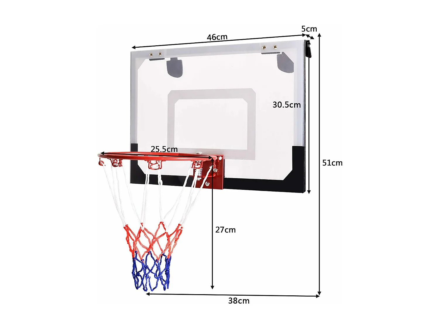 Mini Panier de Basket 46 x 30,5CM Murale avec Basketball,Gonfleur et Aiguille dans Chambre,Salle de jeux