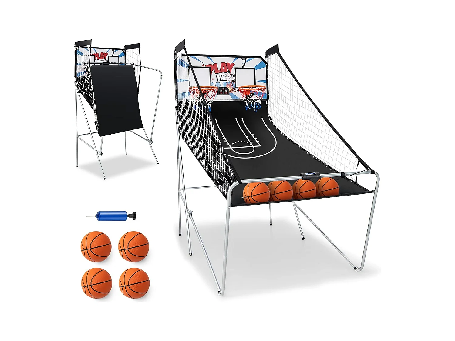 Panier de Basketball Pliable à 2 Panier 4 Balles Pompe de Gonflage, Jeu de Basketball Arcade avec Système de Pointage, 8 Modes de Jeux pour Enfants Adultes (Blanc)