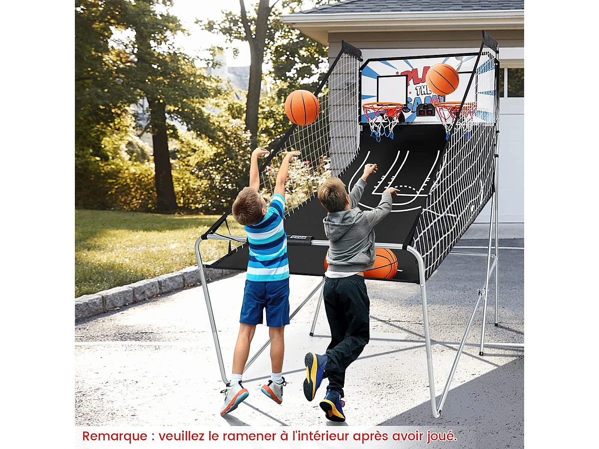 Panier de Basketball Pliable à 2 Panier 4 Balles Pompe de Gonflage, Jeu de Basketball Arcade avec Système de Pointage, 8 Modes de Jeux pour Enfants Adultes (Blanc)