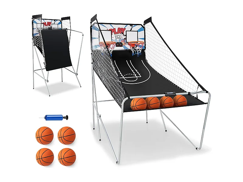 Panier de Basketball Pliable à 2 Panier 4 Balles Pompe de Gonflage, Jeu de Basketball Arcade avec Système de Pointage, 8 Modes de Jeux pour Enfants Adultes (Blanc)