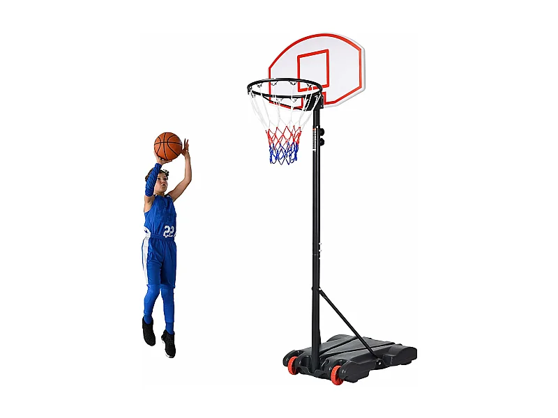 Panier de Basket sur Pied-Hauteur Réglable 178-208cm-Base de Lestage sur Roulettes en Acier PE