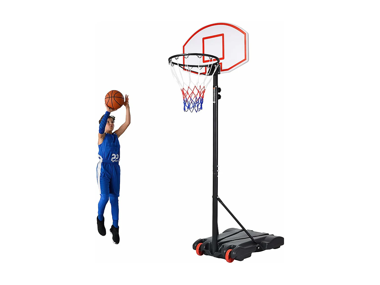 Panier de Basket sur Pied-Hauteur Réglable 178-208cm-Base de Lestage sur Roulettes en Acier PE
