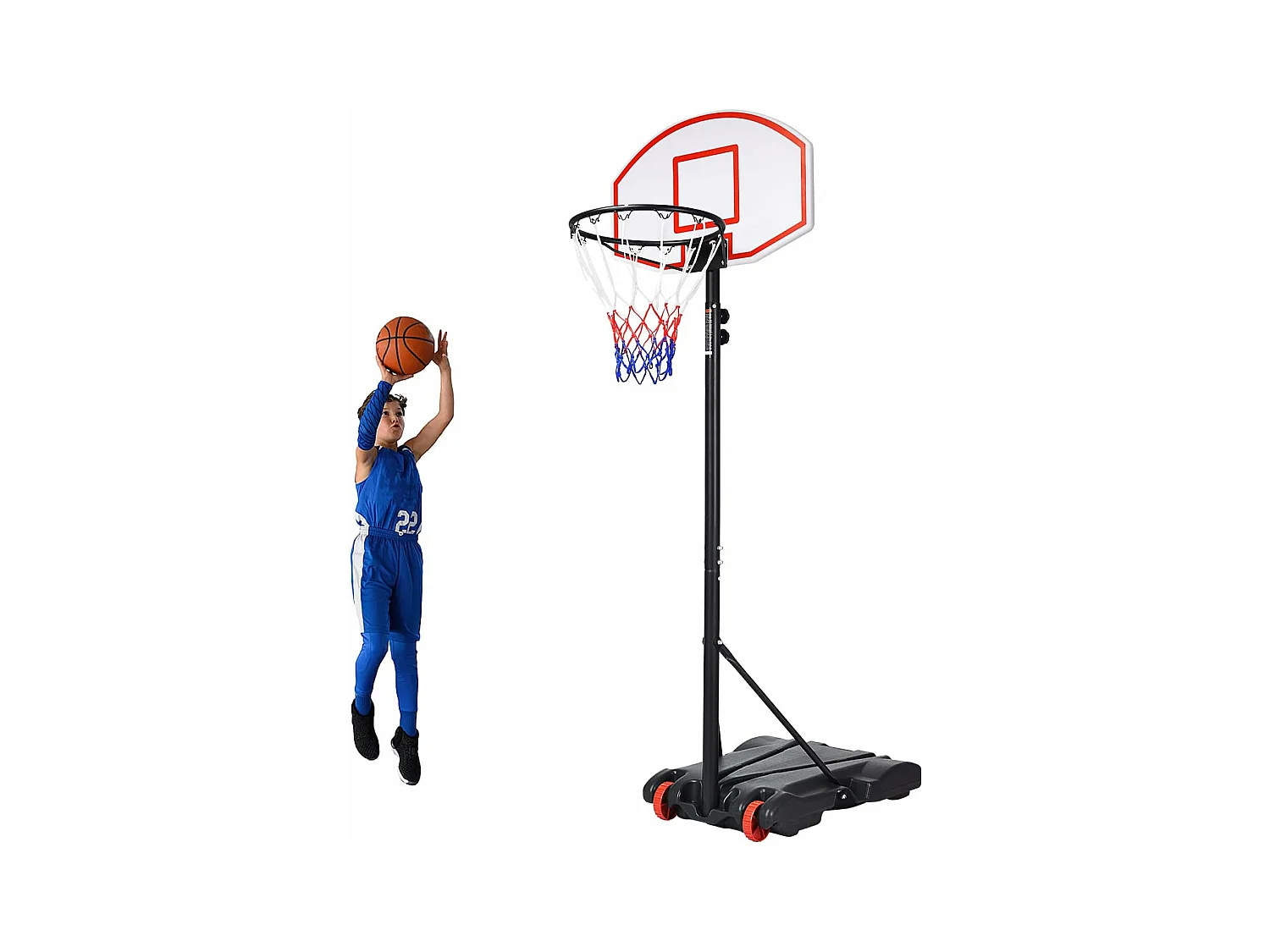Panier de Basket sur Pied-Hauteur Réglable 178-208cm-Base de Lestage sur Roulettes en Acier PE