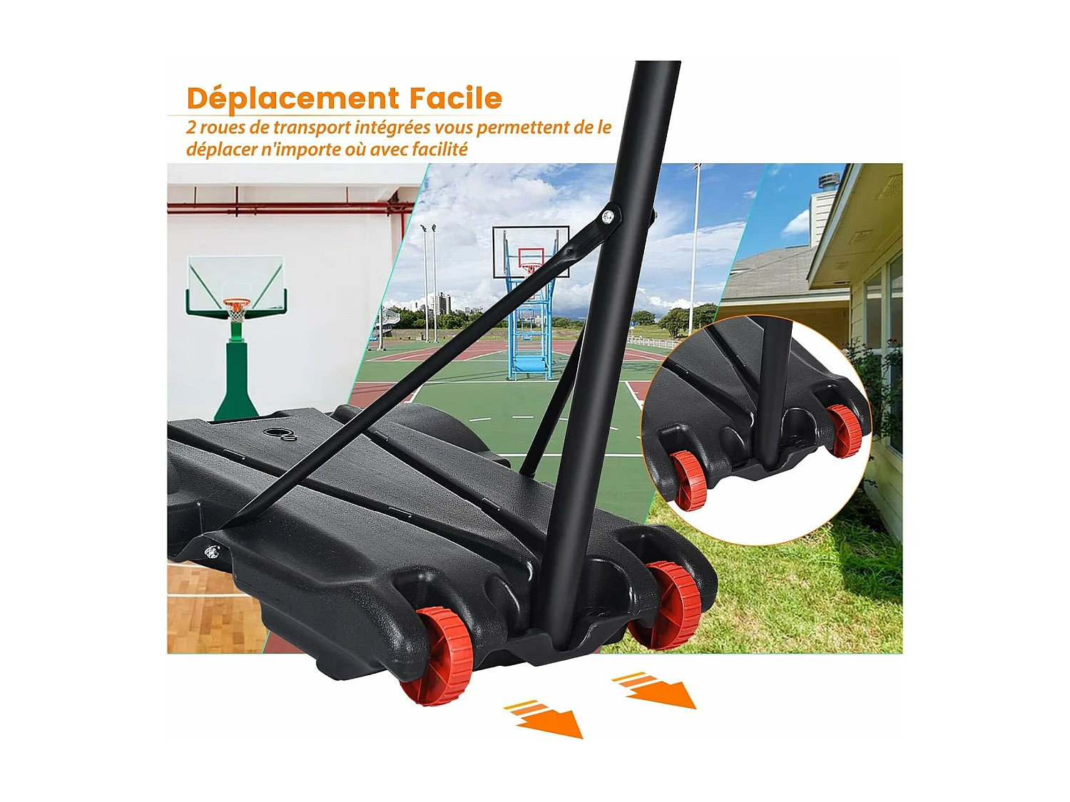 Panier de Basket sur Pied-Hauteur Réglable 178-208cm-Base de Lestage sur Roulettes en Acier PE