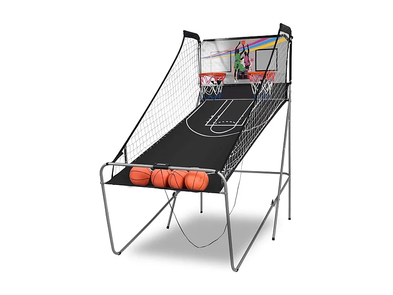 Panier de Basketball Pliable Jeu de Basketball Arcade Double Panier et 4 Ballons Score Electronique 202x107x205cm