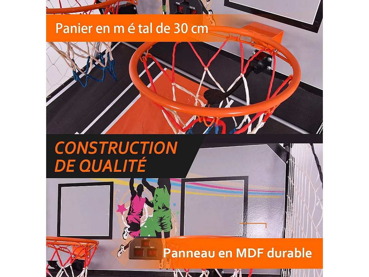 Panier de Basketball Pliable Jeu de Basketball Arcade Double Panier et 4 Ballons Score Electronique 202x107x205cm