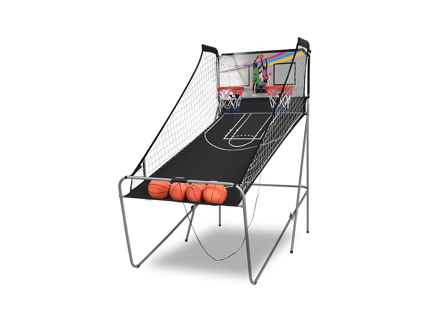 Panier de Basketball Pliable Jeu de Basketball Arcade Double Panier et 4 Ballons Score Electronique 202x107x205cm