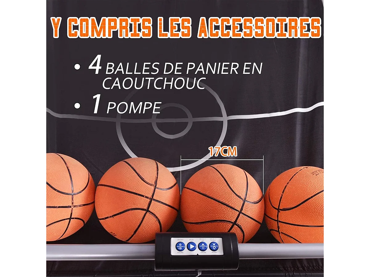 Panier de Basketball Pliable Jeu de Basketball Arcade Double Panier et 4 Ballons Score Electronique 202x107x205cm