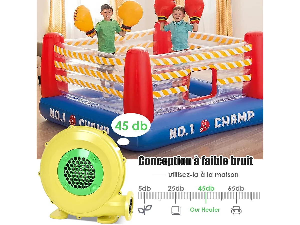 Gonfleur Électrique pour Château Gonflable avec Moteur en Cuivre 450W, Souffleur Électrique Résistant à Haute Température, Pompe Air Electrique de Ventilateur d’Air, Jaune