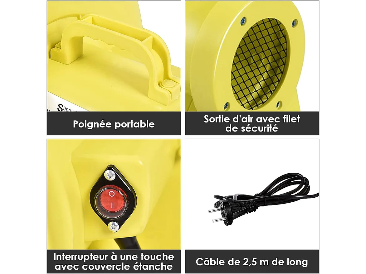 Gonfleur Électrique pour Château Gonflable avec Moteur en Cuivre 450W, Souffleur Électrique Résistant à Haute Température, Pompe Air Electrique de Ventilateur d’Air, Jaune