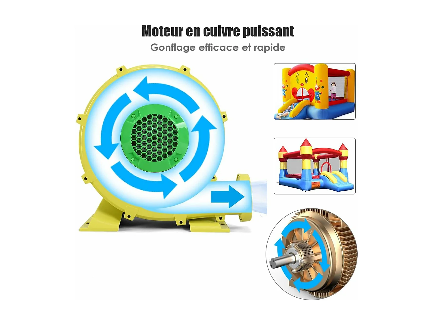 Gonfleur Électrique pour Château Gonflable avec Moteur en Cuivre 450W, Souffleur Électrique Résistant à Haute Température, Pompe Air Electrique de Ventilateur d’Air, Jaune