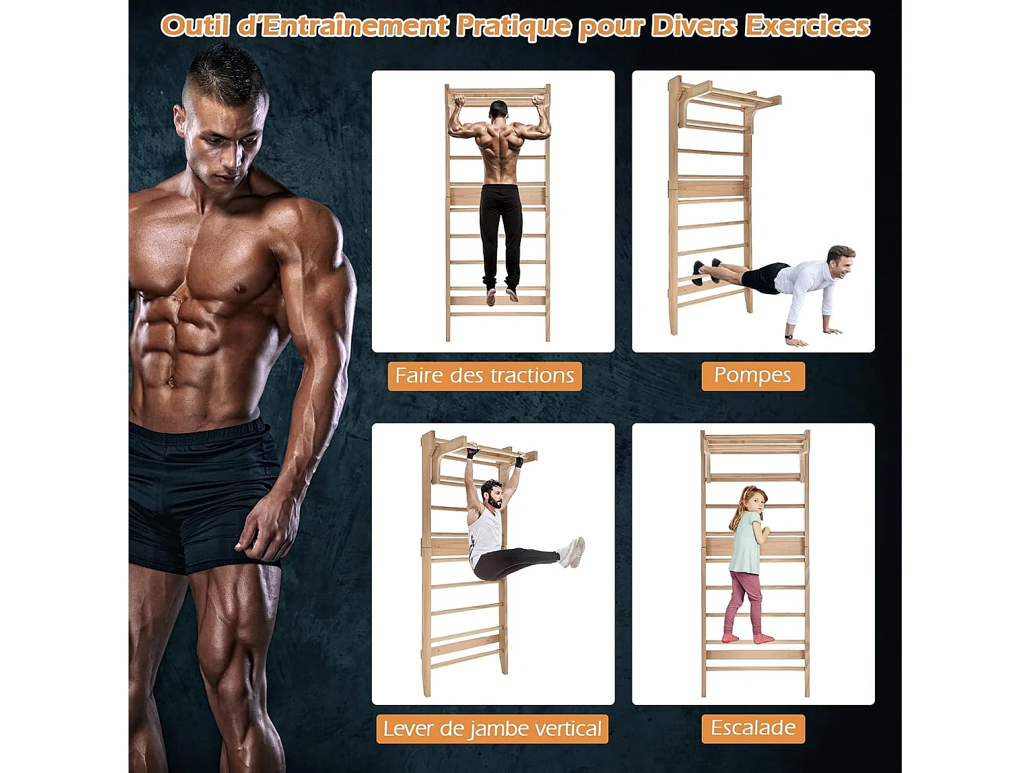 Espalier Suédois, Espalier de Gym Multifonctionnel pour Adulte et Enfant