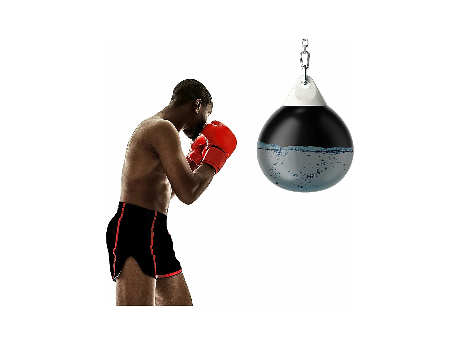 Sac de Frappe à Eau 45 x 58 cm avec Chaîne Métallique Réglable Charge Max 50KG, Entraînement Professionnel et Débutant avec Boucles d’Assurance, Fitness pour Maison Gym (Noir)