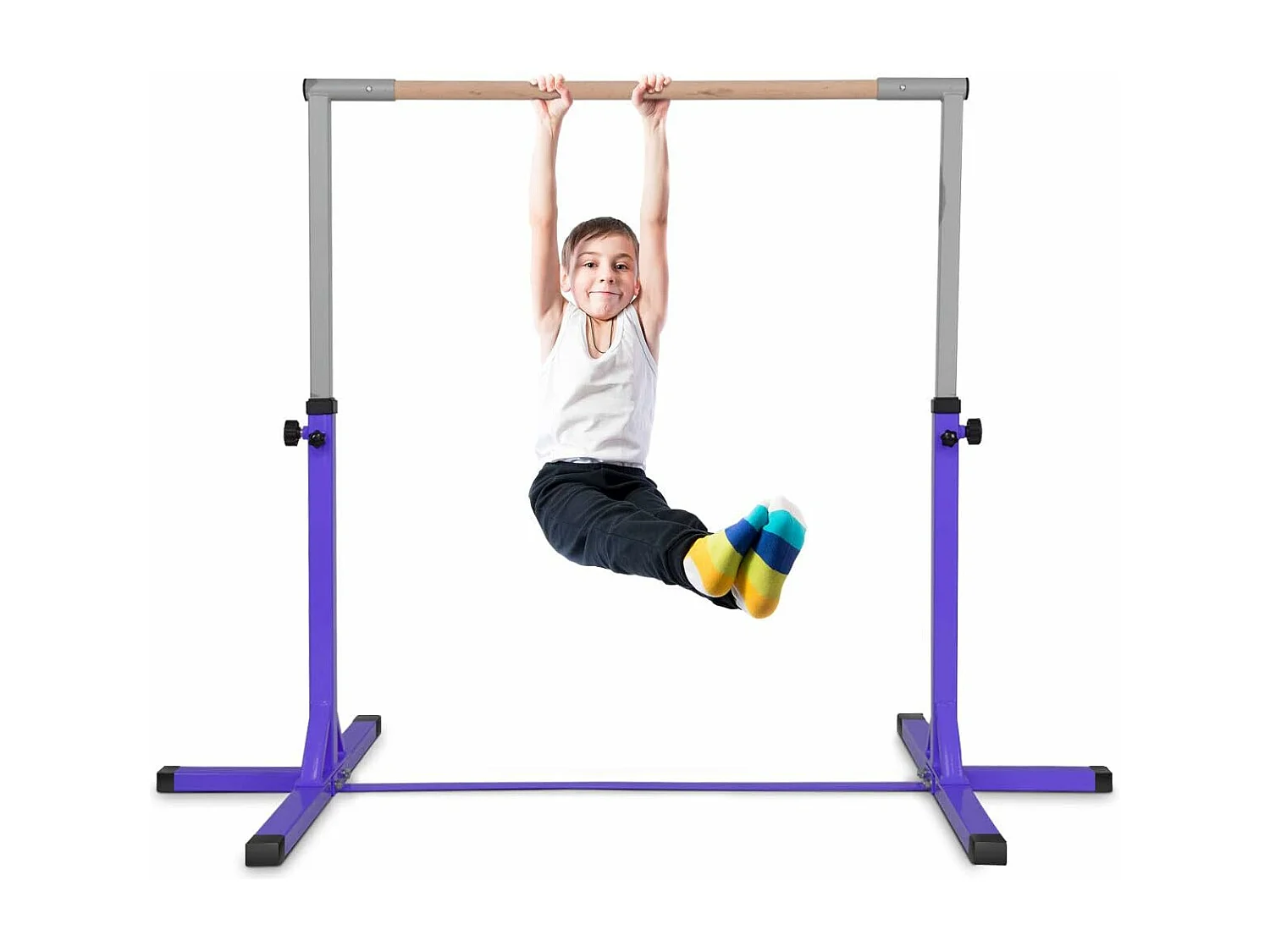 Barre de Gymnastique en Acier Hauteur Réglable de 91 à 150CM Charge 100KG pour Ecole, Maison, Jardin Diamètre 4CM Violet
