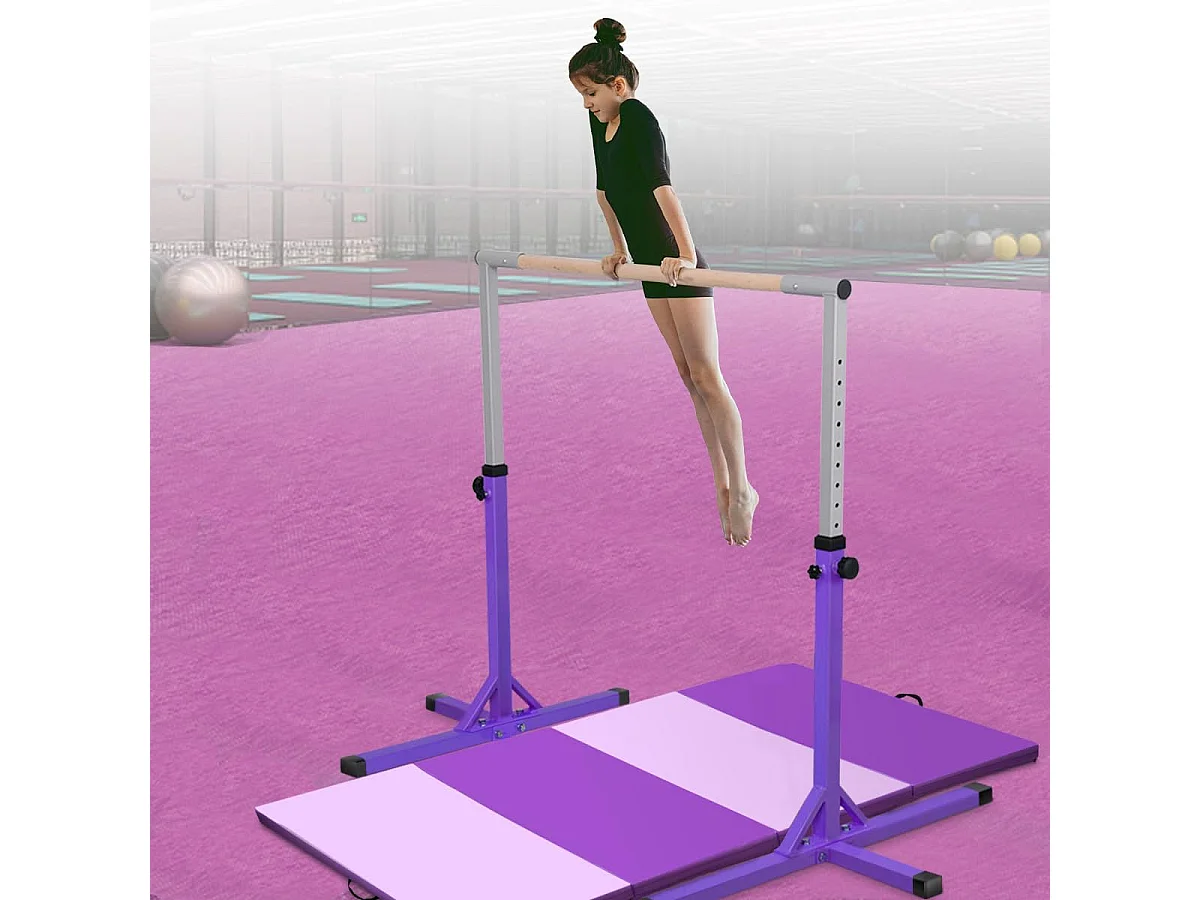 Barre de Gymnastique en Acier Hauteur Réglable de 91 à 150CM Charge 100KG pour Ecole, Maison, Jardin Diamètre 4CM Violet