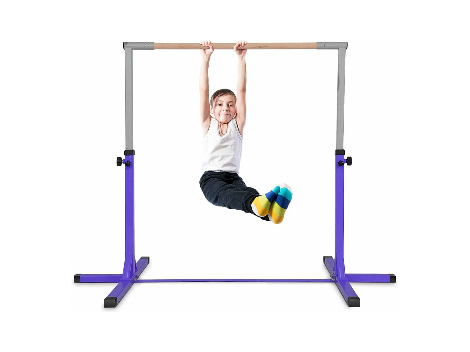 Barre de Gymnastique en Acier Hauteur Réglable de 91 à 150CM Charge 100KG pour Ecole, Maison, Jardin Diamètre 4CM Violet