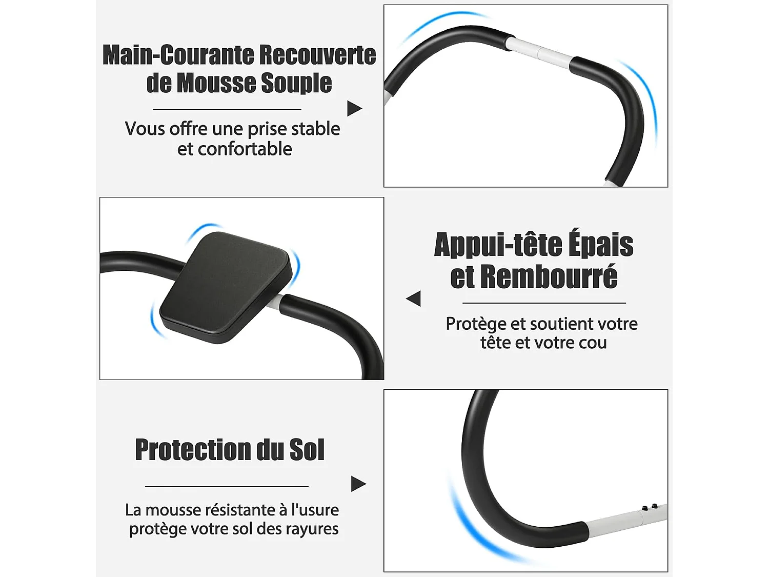 AB Trainer Portable avec Appuie-tête Rembourré Ergonomique Charge 100KG, Appareil Abdominaux à Bascule pour Entraînement de Musculation à Domicile, Noir+Blanc