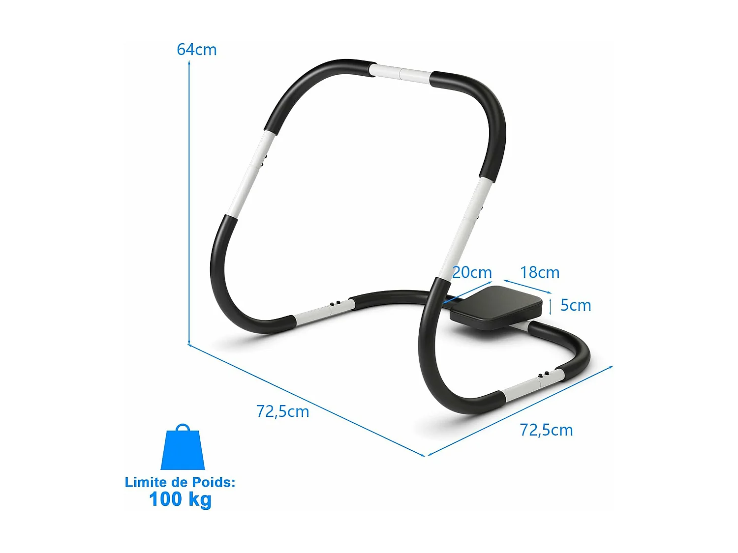 AB Trainer Portable avec Appuie-tête Rembourré Ergonomique Charge 100KG, Appareil Abdominaux à Bascule pour Entraînement de Musculation à Domicile, Noir+Blanc