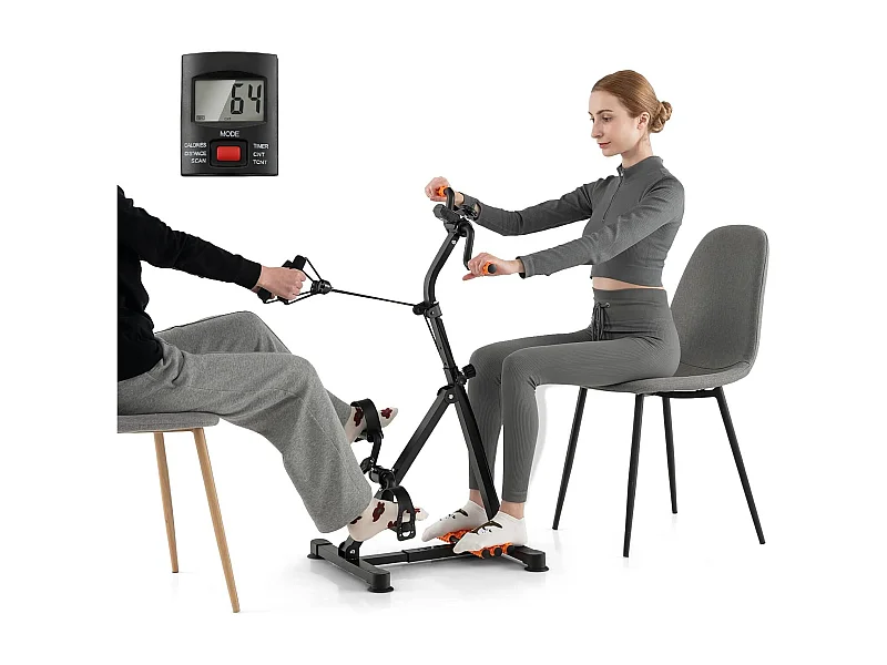 Vélo Pédalier Jambes Hauteur,Longueur Résistance Ajustables Fonction D'étirement avec Rouleaux de Massage,Ecran LCD
