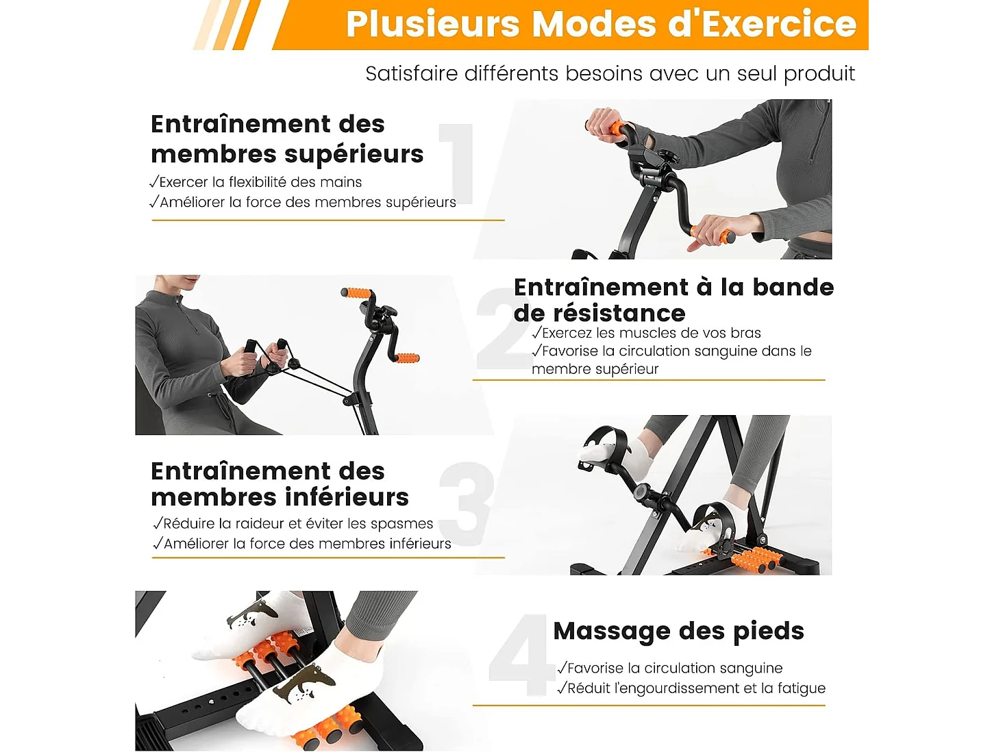 Vélo Pédalier Jambes Hauteur,Longueur Résistance Ajustables Fonction D'étirement avec Rouleaux de Massage,Ecran LCD