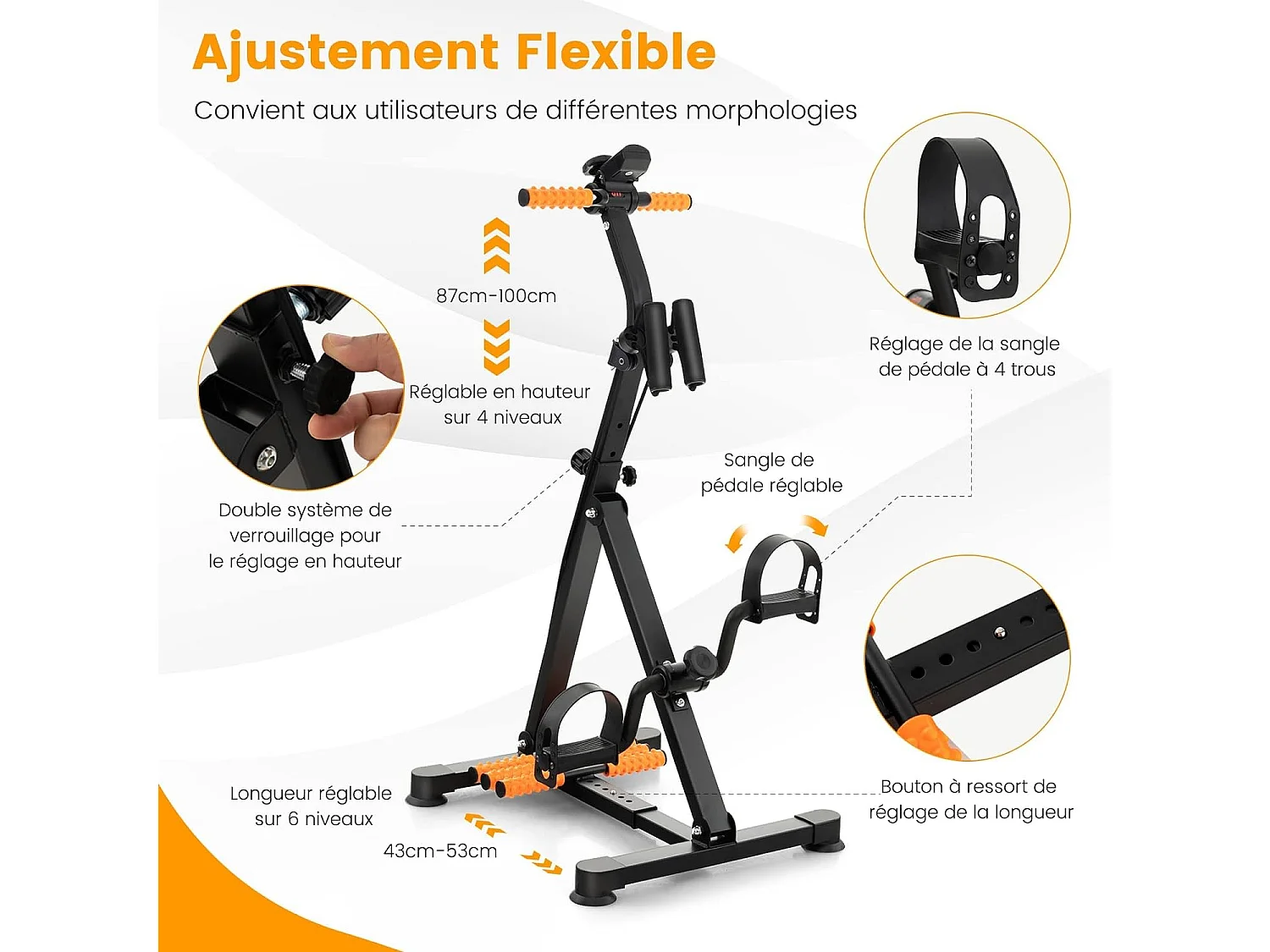Vélo Pédalier Jambes Hauteur,Longueur Résistance Ajustables Fonction D'étirement avec Rouleaux de Massage,Ecran LCD