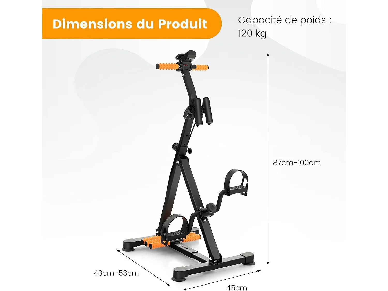 Vélo Pédalier Jambes Hauteur,Longueur Résistance Ajustables Fonction D'étirement avec Rouleaux de Massage,Ecran LCD