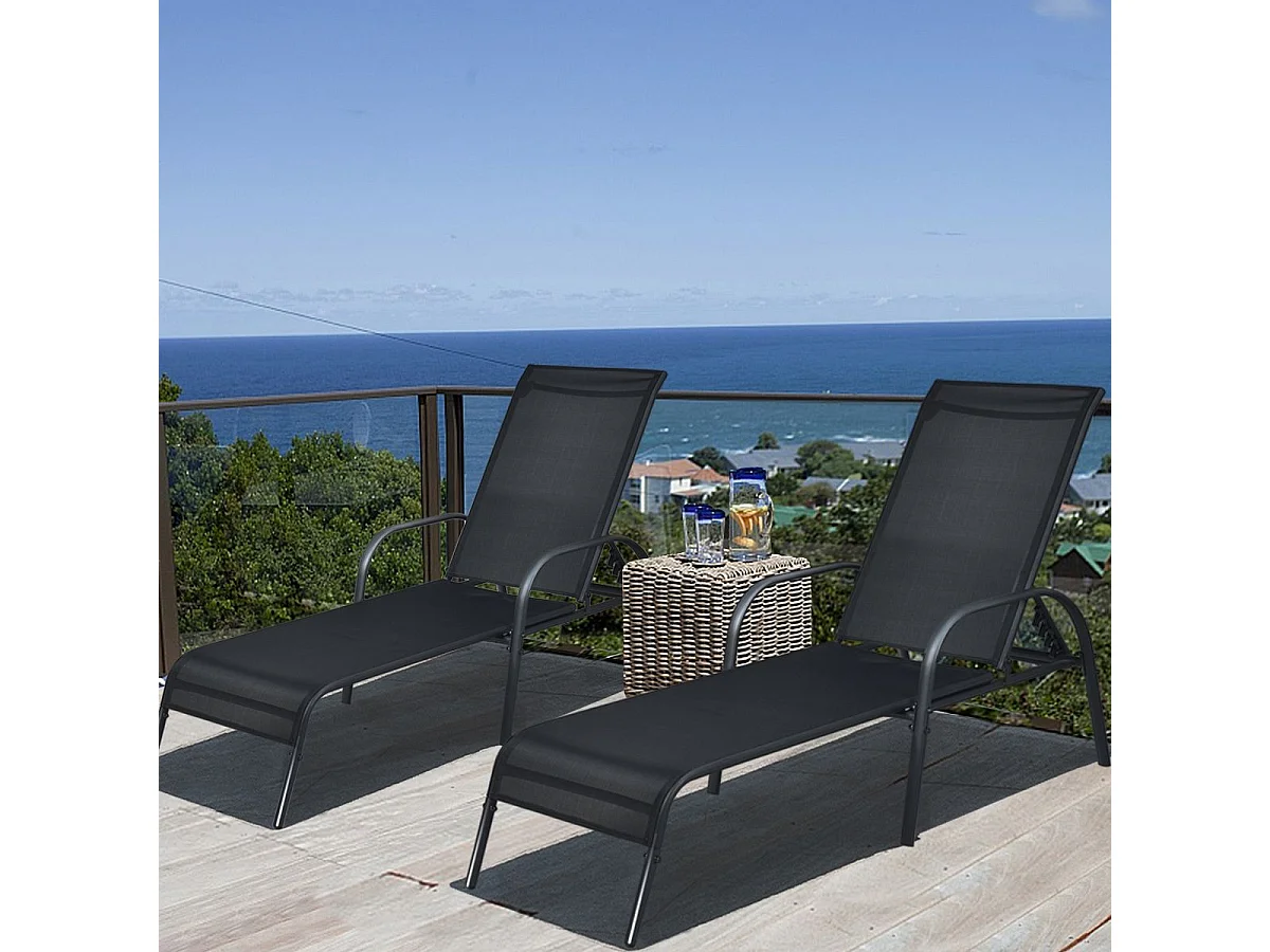 Tuinligstoel, Ligstoel met 5 Verstelbare Rugleuningen, Relatie Ligstoel met Armleuningen voor Strand, Tuin, Balkon, Zwembad