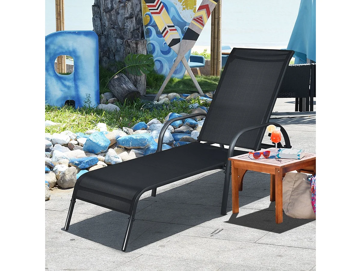 Tuinligstoel, Ligstoel met 5 Verstelbare Rugleuningen, Relatie Ligstoel met Armleuningen voor Strand, Tuin, Balkon, Zwembad