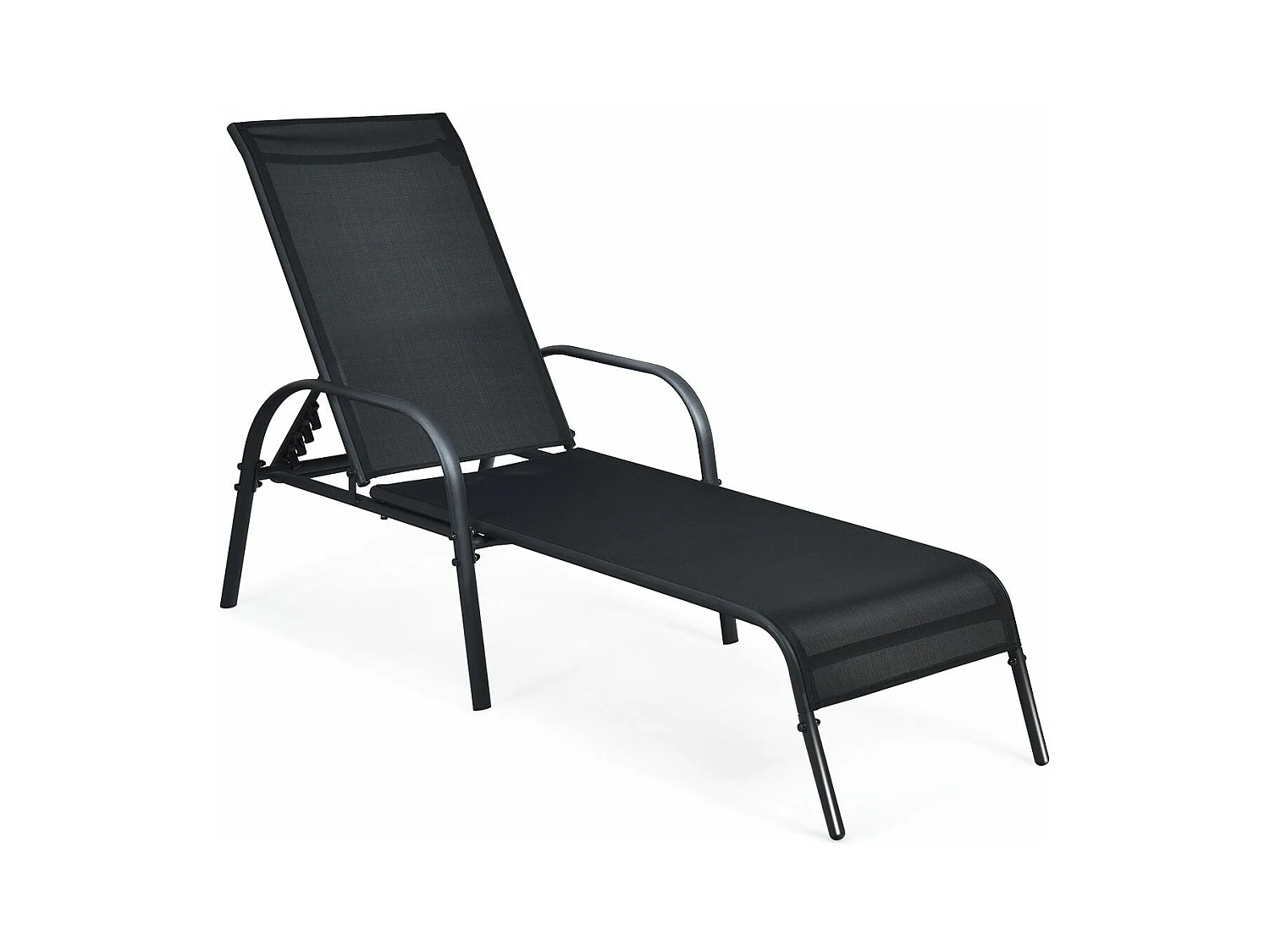 Chaise Longue de Jardin, Bain de Soleil Inclinable avec Dossier Réglable sur 5 Positions Transat de Relation avec Accoudoirs pour Plage, Jardin, Balcon, Piscine