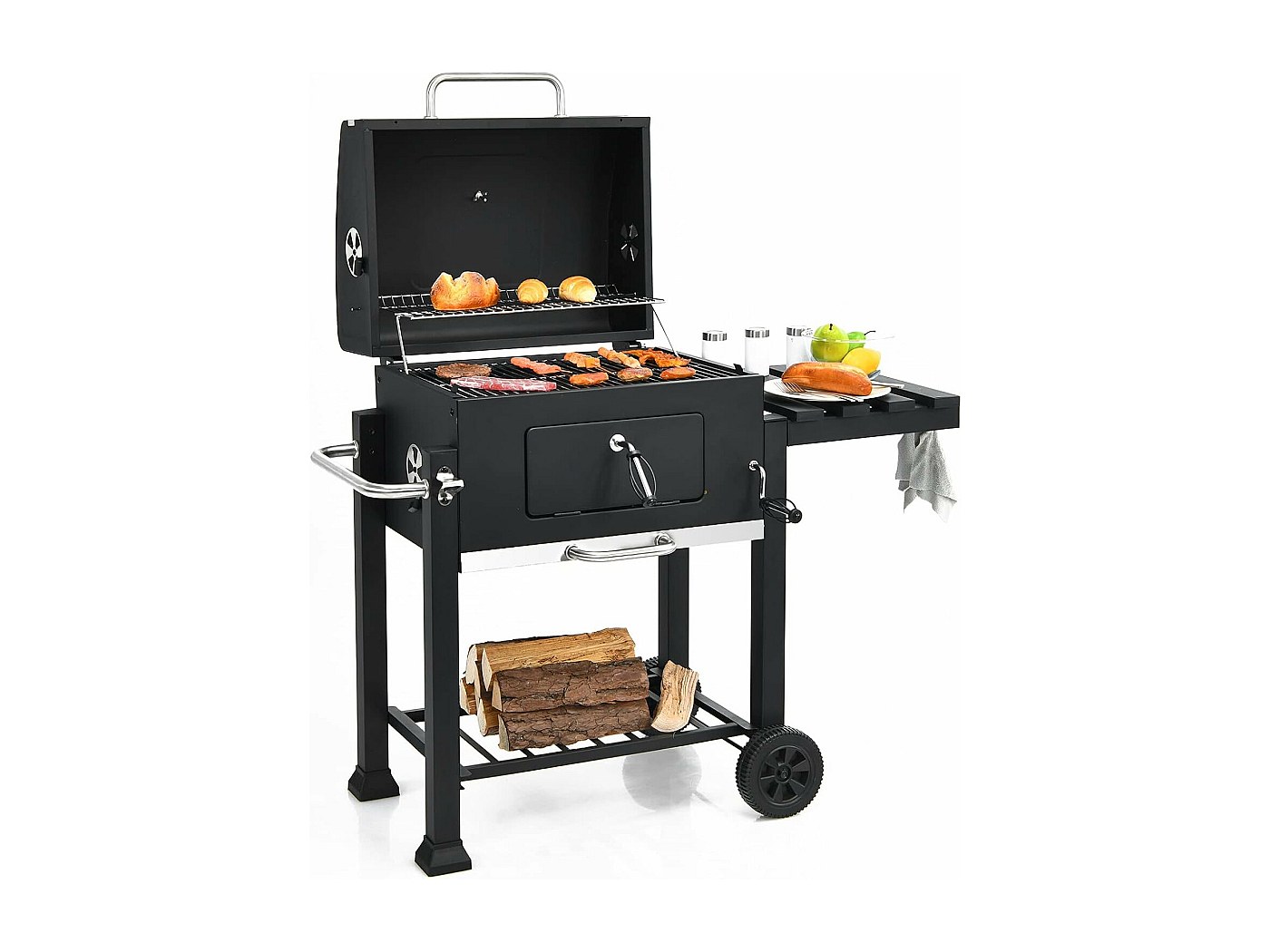 Barbecue au charbon de bois ave capot et tablette latérale | Maisons du