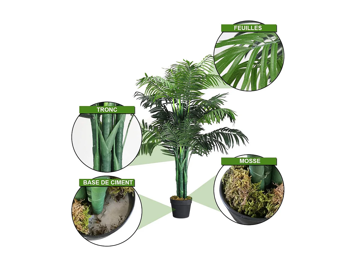 Plante Artificielle Déco. Interieur Palmier Aréca avec Pot Vert Arbre/ Fleur Artificielle pour Décoration Extérieur - H 110 cm