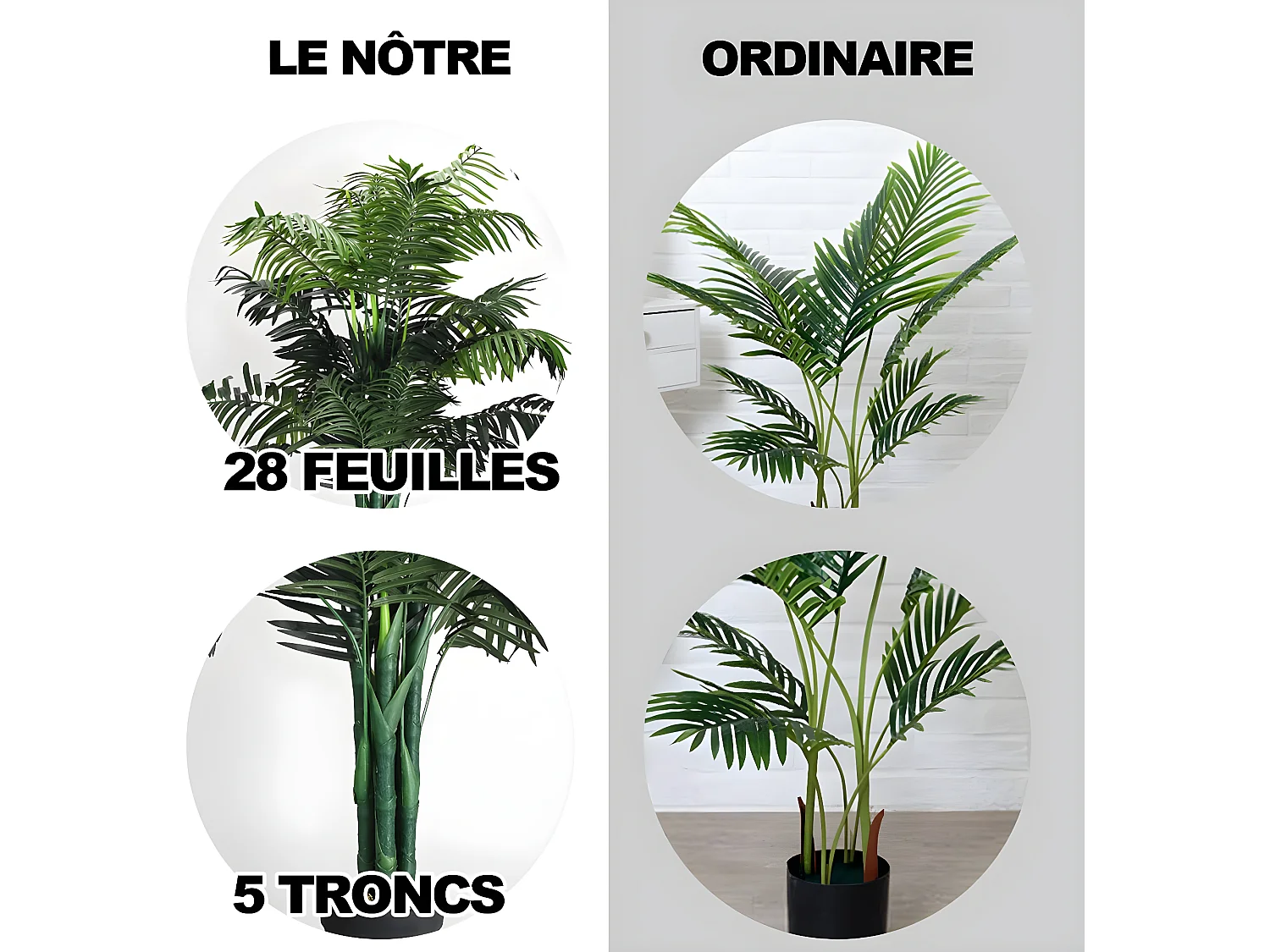 Plante Artificielle Déco. Interieur Palmier Aréca avec Pot Vert Arbre/ Fleur Artificielle pour Décoration Extérieur - H 110 cm