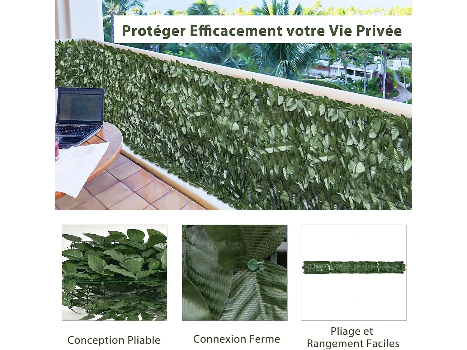 Haie Artificielle Brise-Vue Anti-UV 300 x 100 CM, Grillage Végétal DIY Artificiel Feuillage Réaliste PE, 10 Attaches Zippées