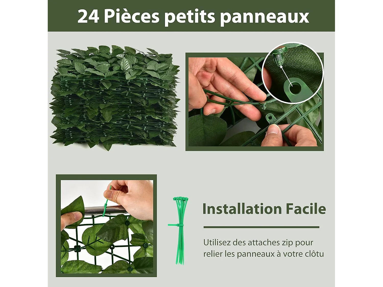 Haie Artificielle Brise-Vue Anti-UV 300 x 100 CM, Grillage Végétal DIY Artificiel Feuillage Réaliste PE, 10 Attaches Zippées