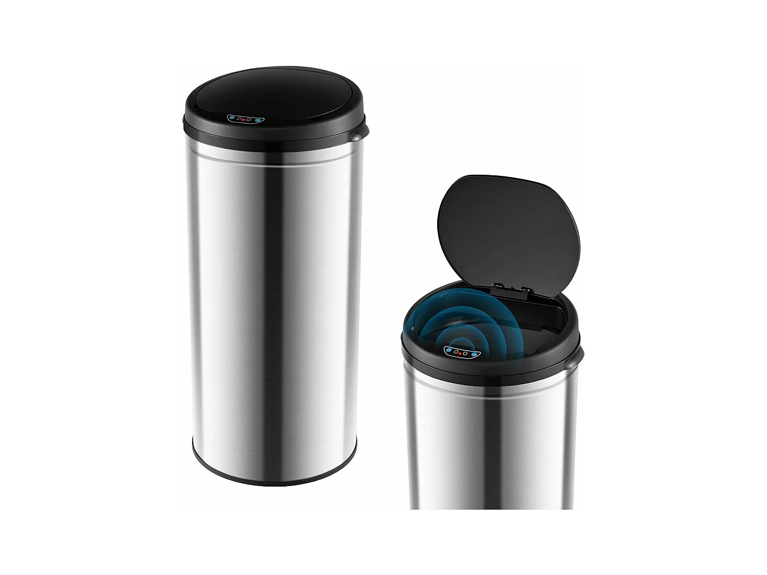 Poubelle Cuisine Automatique 30 Litres en Acier Métal avec Cerclage, Poubelle à Capteur Automatique Fermeture Douce, Anti-Empreintes