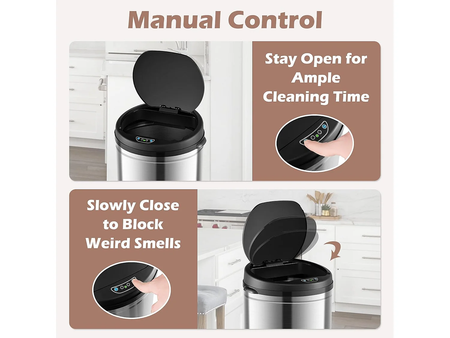 Poubelle Cuisine Automatique 30 Litres en Acier Métal avec Cerclage, Poubelle à Capteur Automatique Fermeture Douce, Anti-Empreintes