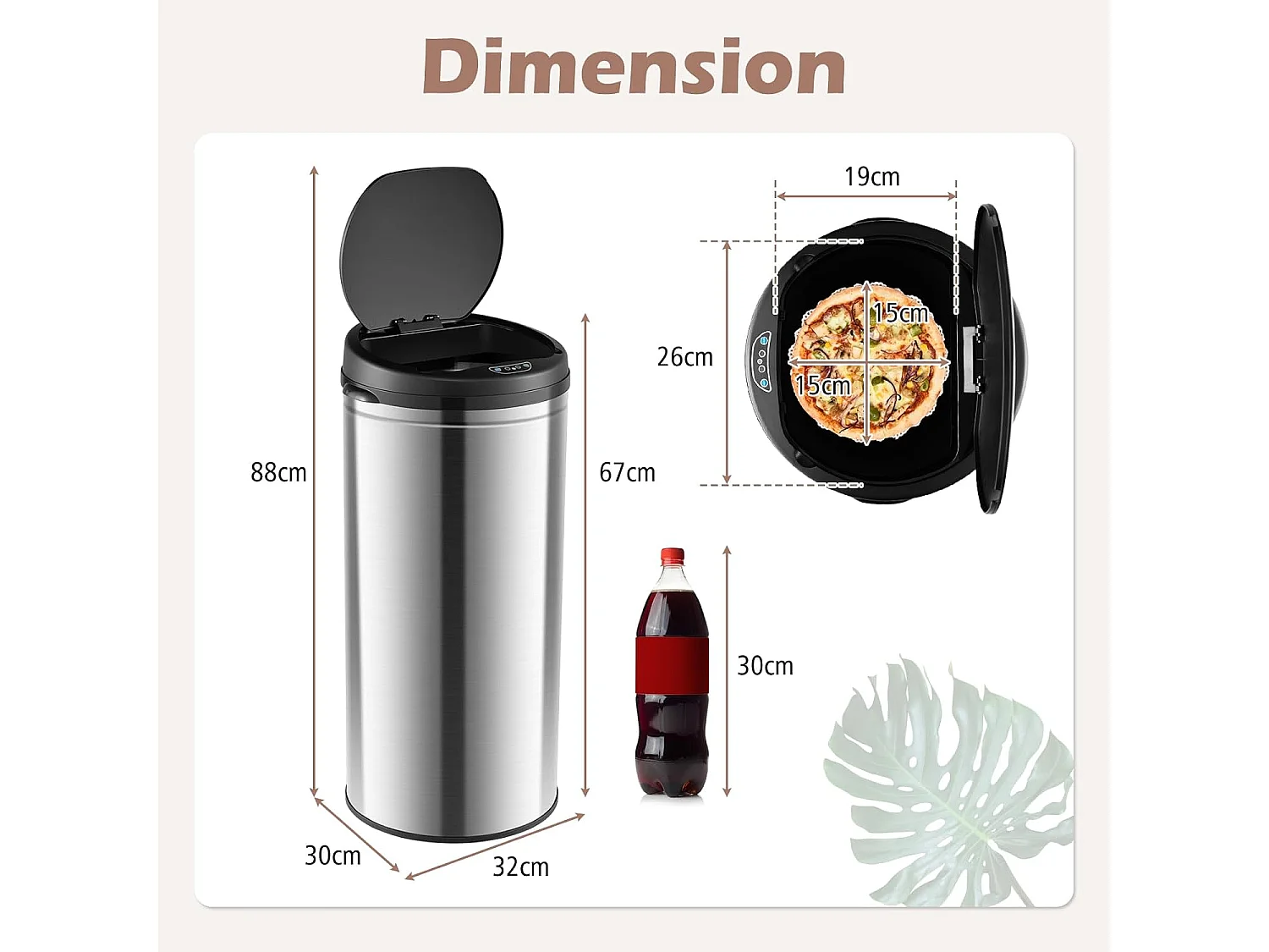 Poubelle Cuisine Automatique 30 Litres en Acier Métal avec Cerclage, Poubelle à Capteur Automatique Fermeture Douce, Anti-Empreintes