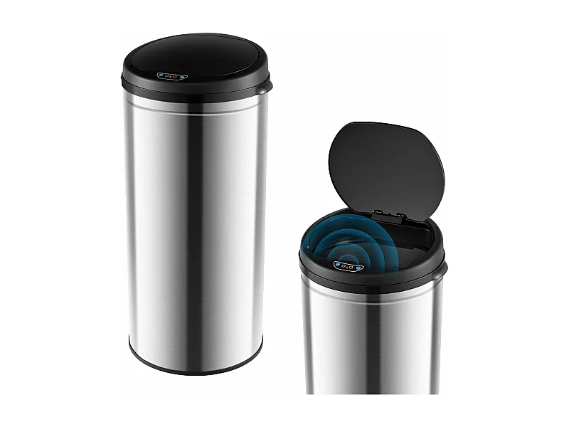 Poubelle Cuisine Automatique 30 Litres en Acier Métal avec Cerclage, Poubelle à Capteur Automatique Fermeture Douce, Anti-Empreintes