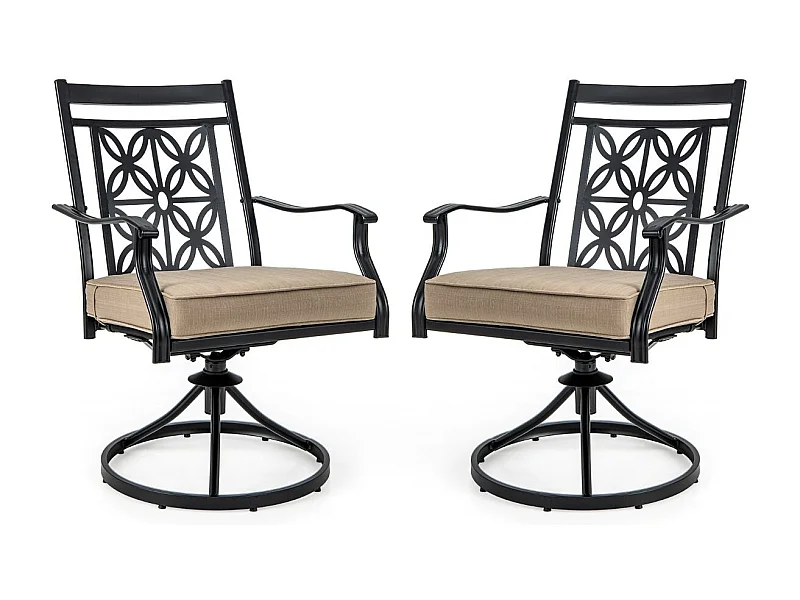 Lot de 2 Chaises de Jardin avec Coussin Amovible, Chaises Pivotantes à 360° avec Cadre en Métal, Dossier à Motif Fleuri, Charge 150 KG (Style 1)