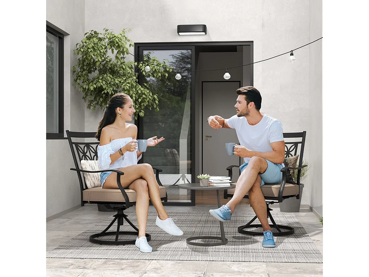 Lot de 2 Chaises de Jardin avec Coussin Amovible, Chaises Pivotantes à 360° avec Cadre en Métal, Dossier à Motif Fleuri, Charge 150 KG (Style 1)