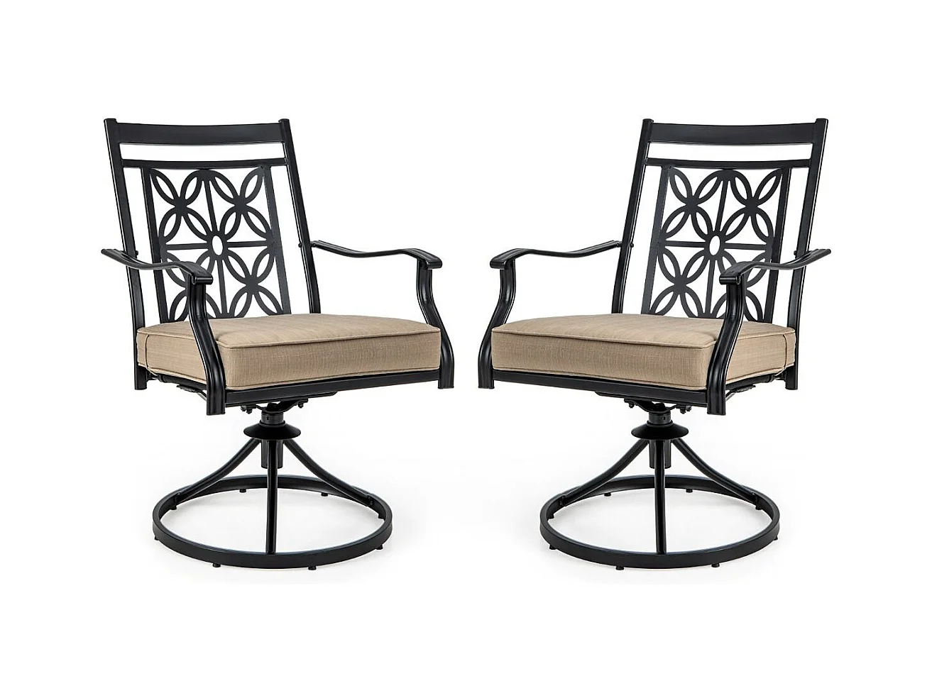 Lot de 2 Chaises de Jardin avec Coussin Amovible, Chaises Pivotantes à 360° avec Cadre en Métal, Dossier à Motif Fleuri, Charge 150 KG (Style 1)
