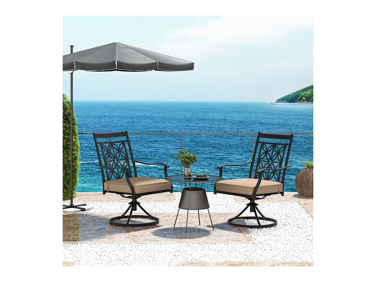 Lot de 2 Chaises de Jardin avec Coussin Amovible, Chaises Pivotantes à 360° avec Cadre en Métal, Dossier à Motif Fleuri, Charge 150 KG (Style 1)
