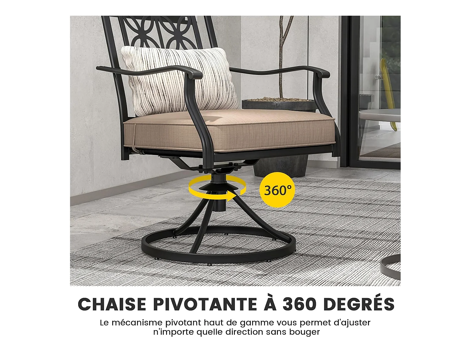 Lot de 2 Chaises de Jardin avec Coussin Amovible, Chaises Pivotantes à 360° avec Cadre en Métal, Dossier à Motif Fleuri, Charge 150 KG (Style 1)