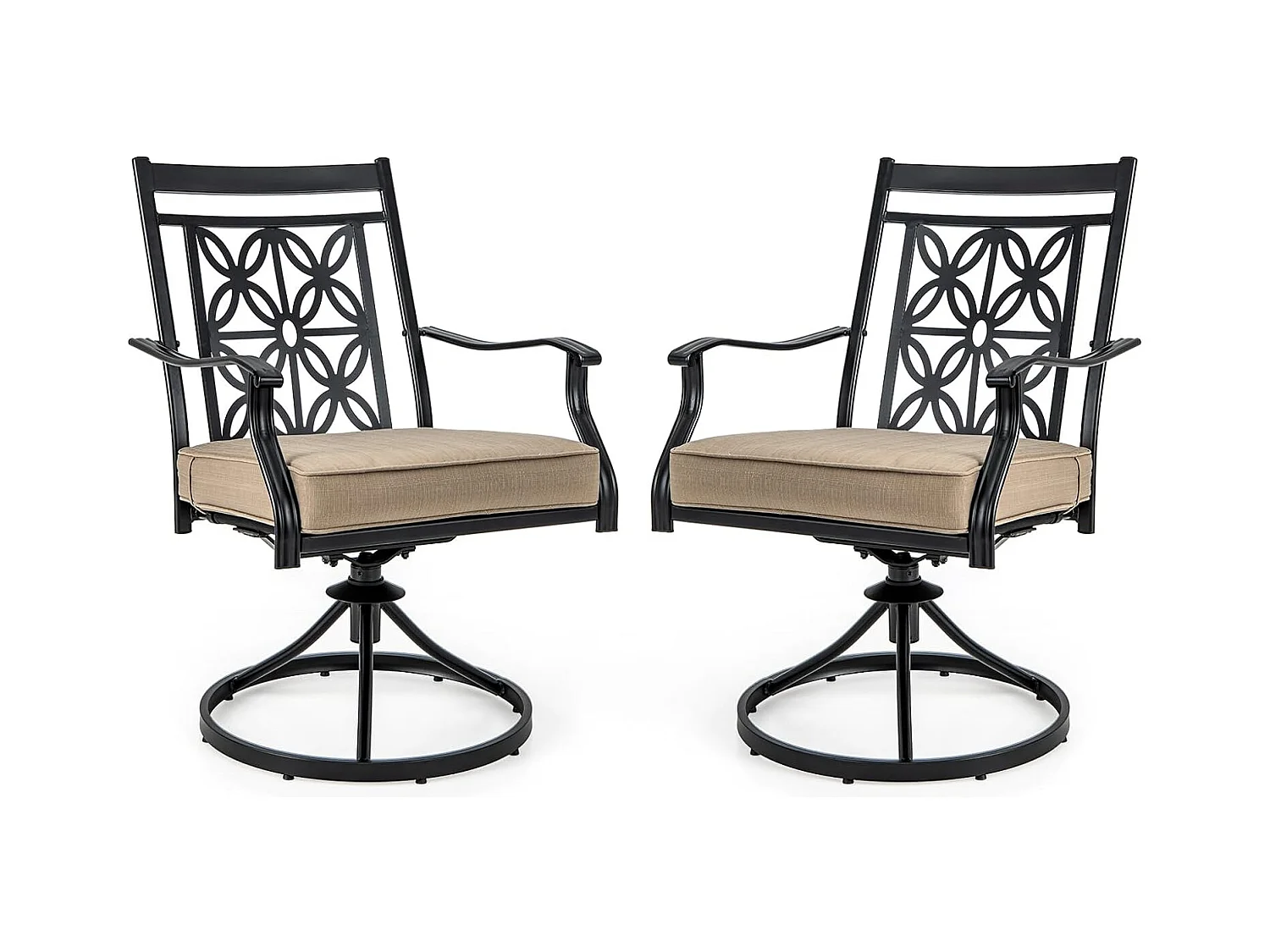 Lot de 2 Chaises de Jardin avec Coussin Amovible, Chaises Pivotantes à 360° avec Cadre en Métal, Dossier à Motif Fleuri, Charge 150 KG (Style 1)